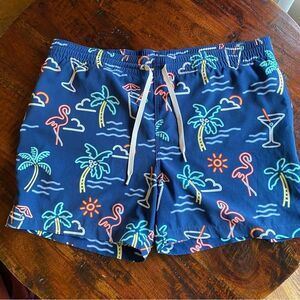 Chubbies classic swim trunks Navy neon lights tropical print sz medium